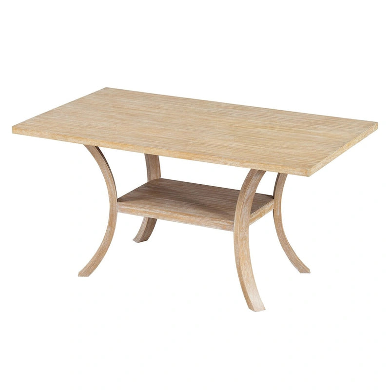 6-Piece Dining Table Set with Storage Shelf and Curved Legs, Kitchen Table Set with Bench and 4 Removable Cushions Dining Chairs