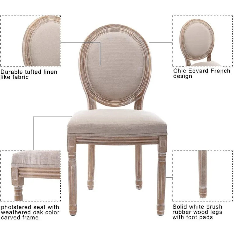 Mieres French Vintage Upholstered Dining Chair, Side Chair(Set of 2) - N/A