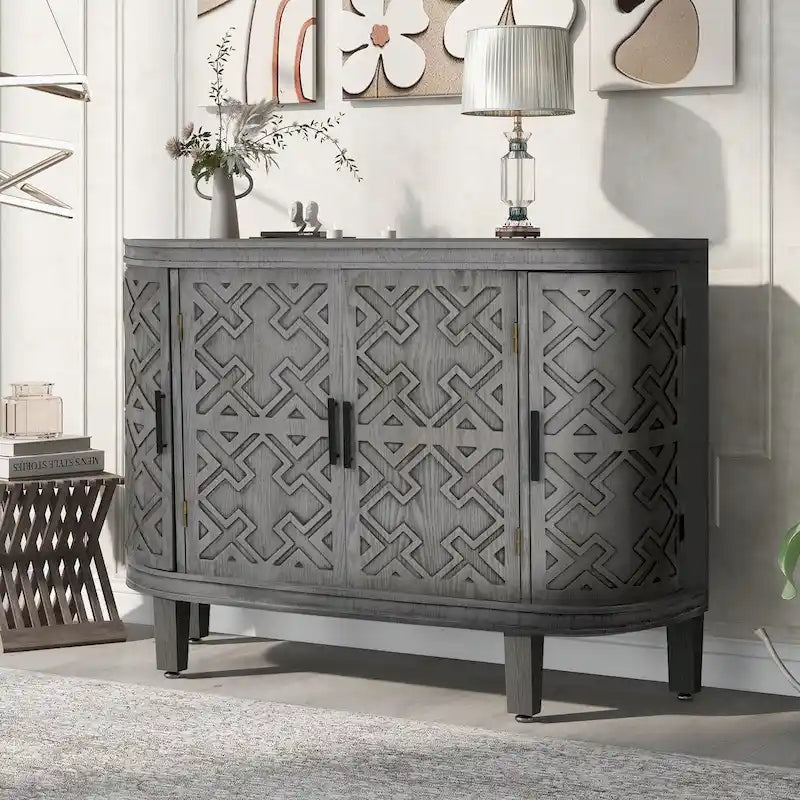 Accent Storage Cabinet Sideboard Wooden Cabinet with Antique Pattern Doors for Hallway, Entryway, Living Room, Bedroom