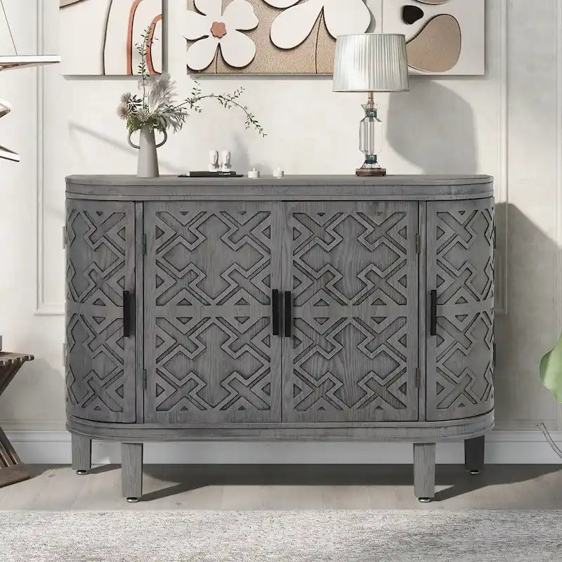 Accent Storage Cabinet Sideboard Wooden Cabinet with Antique Pattern Doors for Hallway, Entryway, Living Room, Bedroom
