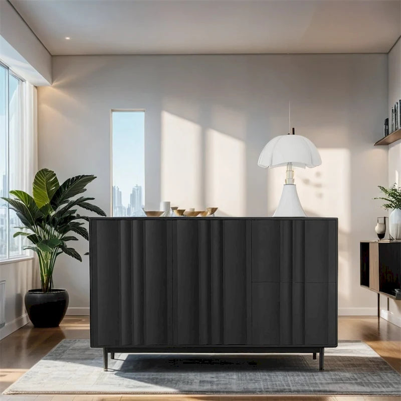 Wave Pattern Storage Cabinet with 2 Doors and 2 Drawers,Adjustable