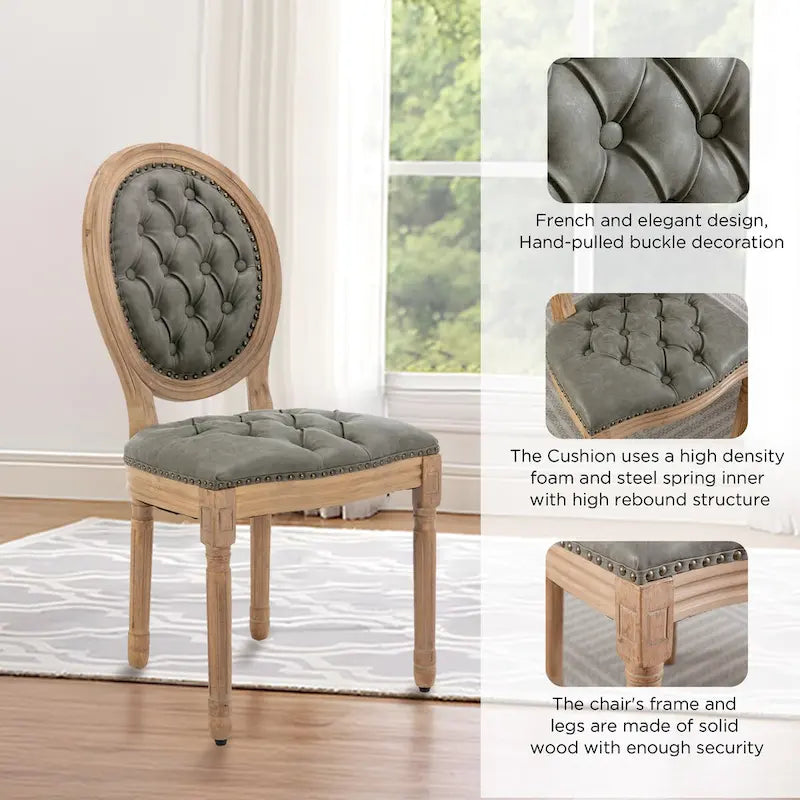 Farmhouse French Dining Room Antique Painting Chairs with PU Set of 6