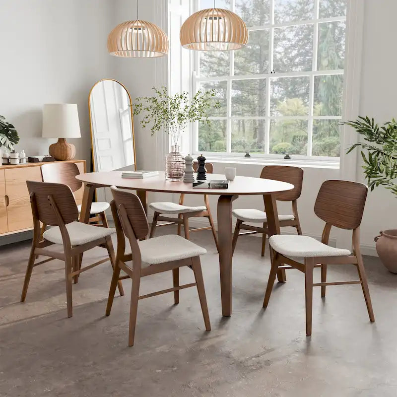 Furniture of America Beau I Mid-century Walnut 7-Piece Oval Dining Set
