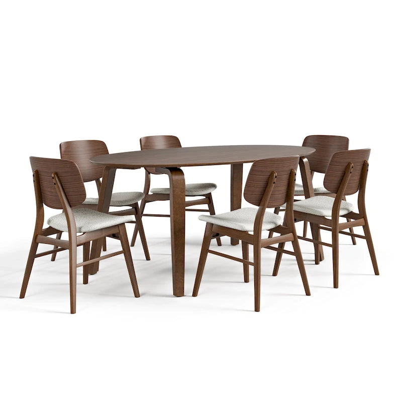 Furniture of America Beau I Mid-century Walnut 7-Piece Oval Dining Set