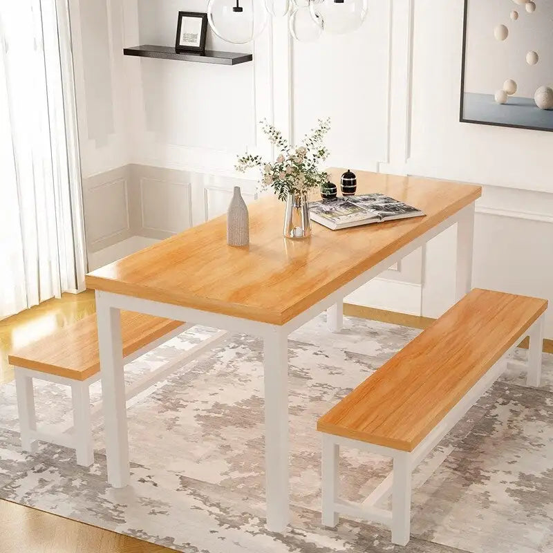 Industrial 3-Piece Dining Table Set, Retro Wood Kitchen Table Set with 2 Benches for Home Kitchen, Dining Room, Restaurant