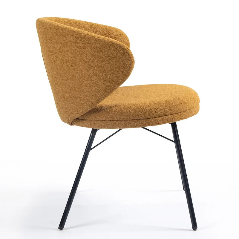 Set of 2 Barclay Orange Boucle Fabric Dining Chair with Black Iron Legs