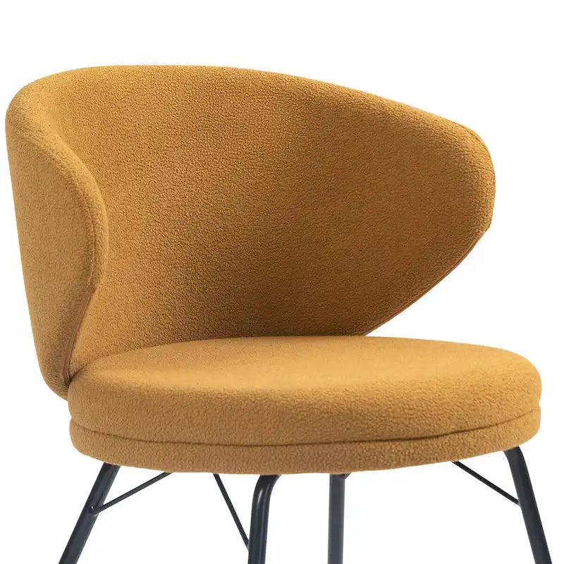 Set of 2 Barclay Orange Boucle Fabric Dining Chair with Black Iron Legs