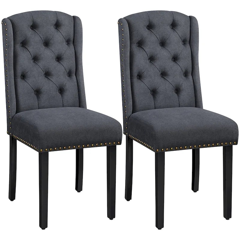 Yaheetech 2pcs Upholstered Dining Chair Button Tufted Dining Room Chair with Nailhead Trims - N/A