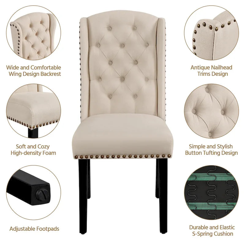 Yaheetech 2pcs Upholstered Dining Chair Button Tufted Dining Room Chair with Nailhead Trims - N/A