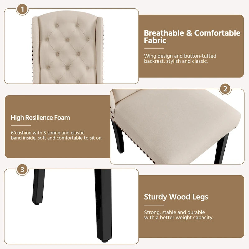 Yaheetech 2pcs Upholstered Dining Chair Button Tufted Dining Room Chair with Nailhead Trims - N/A