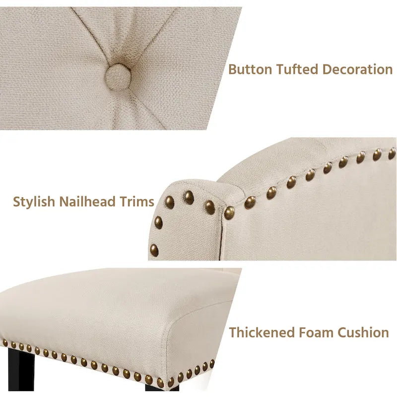 Yaheetech 2pcs Upholstered Dining Chair Button Tufted Dining Room Chair with Nailhead Trims - N/A