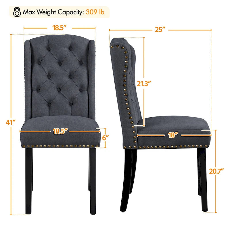 Yaheetech 2pcs Upholstered Dining Chair Button Tufted Dining Room Chair with Nailhead Trims - N/A