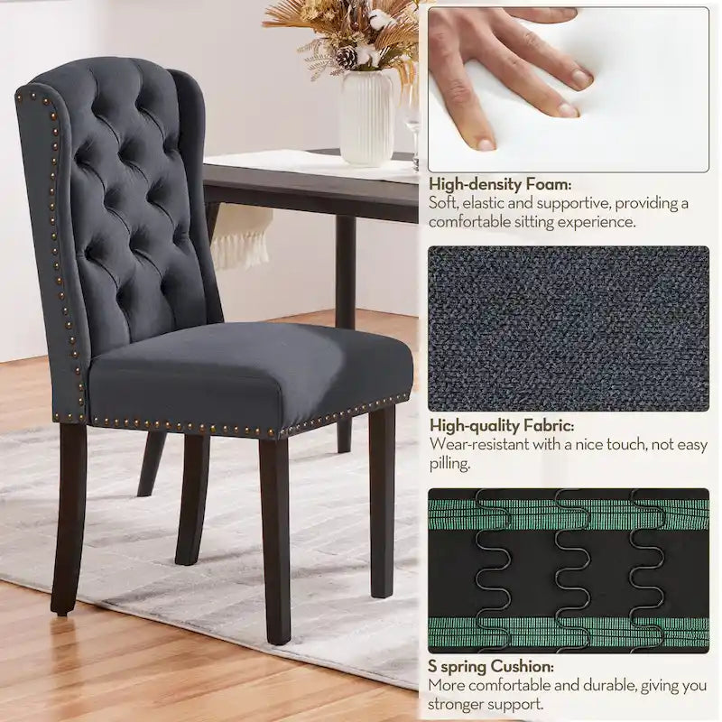 Yaheetech 2pcs Upholstered Dining Chair Button Tufted Dining Room Chair with Nailhead Trims - N/A