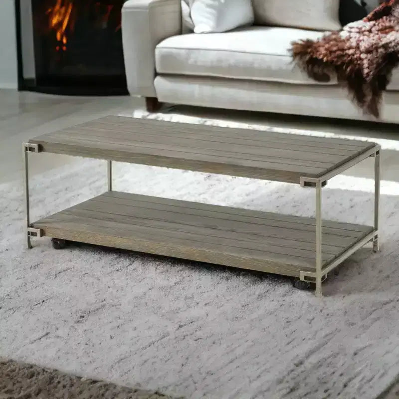 Roundhill Furniture Corbeta Metal Frame Wood Living Room Coffee Table with Casters