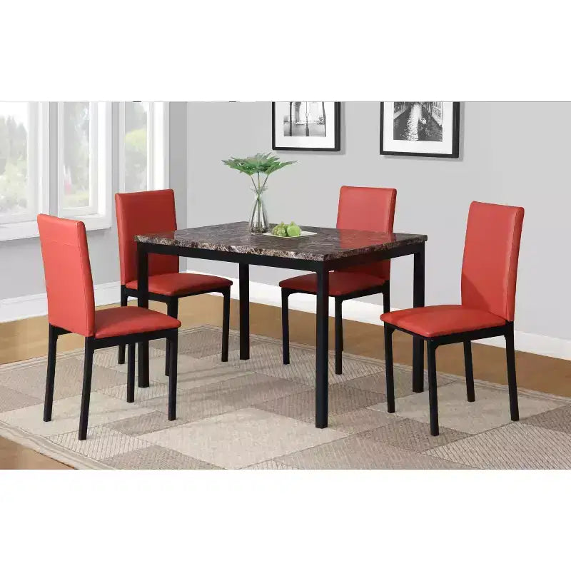 Roundhill Furniture Noyes Faux Leather Seat Metal Frame Dining Chairs , Red, Set of 4