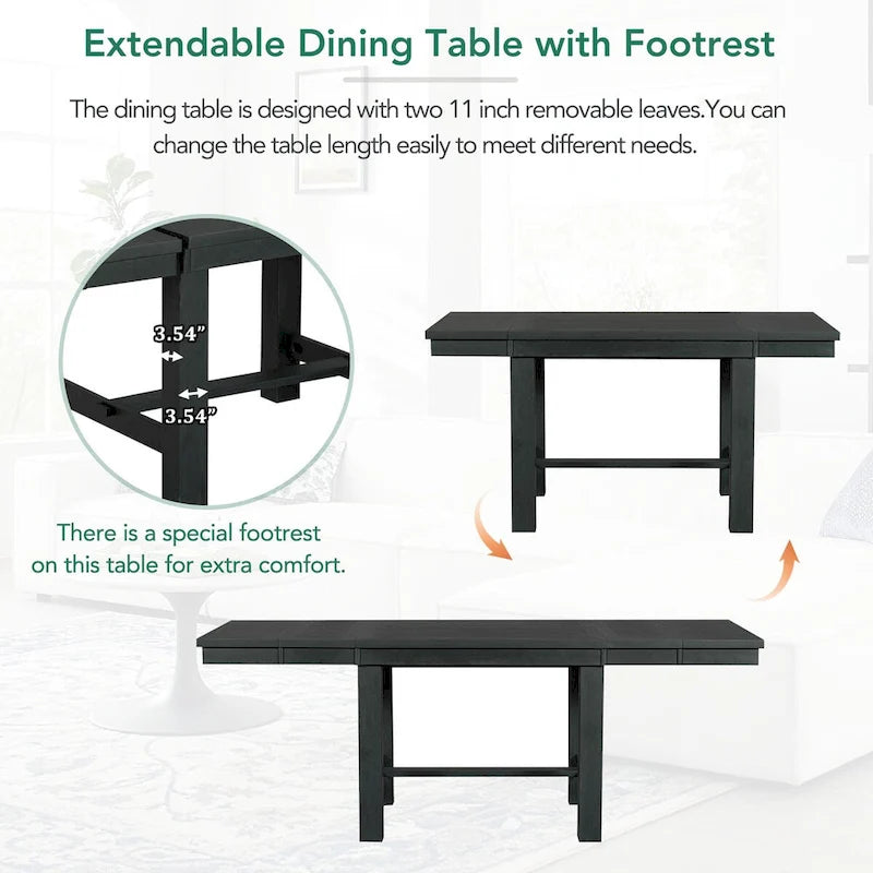 6-Piece Extendable Dining Table Set with 4 Chairs and Bench