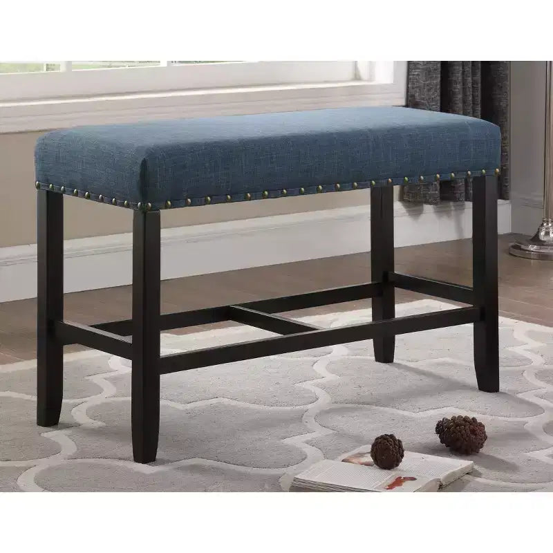 Roundhill Furniture Biony Fabric Counter Height Dining Bench with Nailhead Trim, Blue