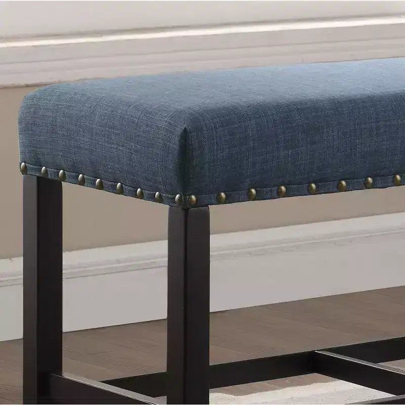 Roundhill Furniture Biony Fabric Counter Height Dining Bench with Nailhead Trim, Blue