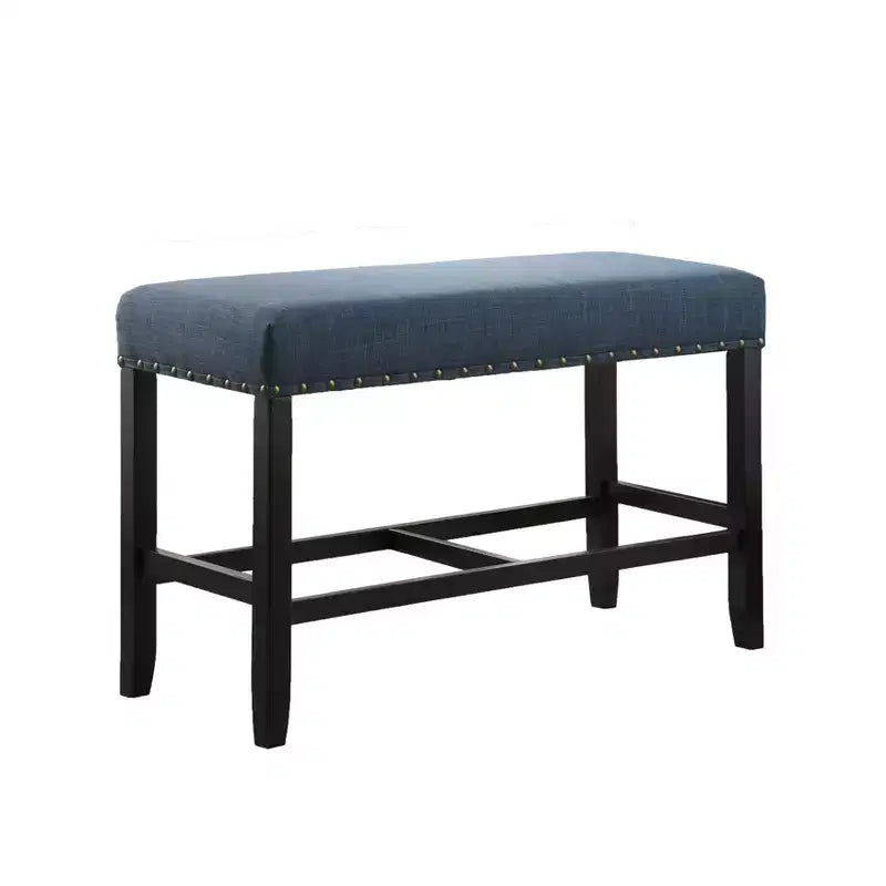 Roundhill Furniture Biony Fabric Counter Height Dining Bench with Nailhead Trim, Blue