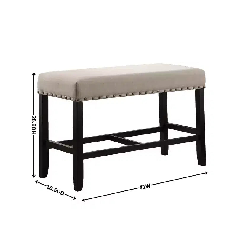 Roundhill Furniture Biony Fabric Counter Height Dining Bench with Nailhead Trim, Blue