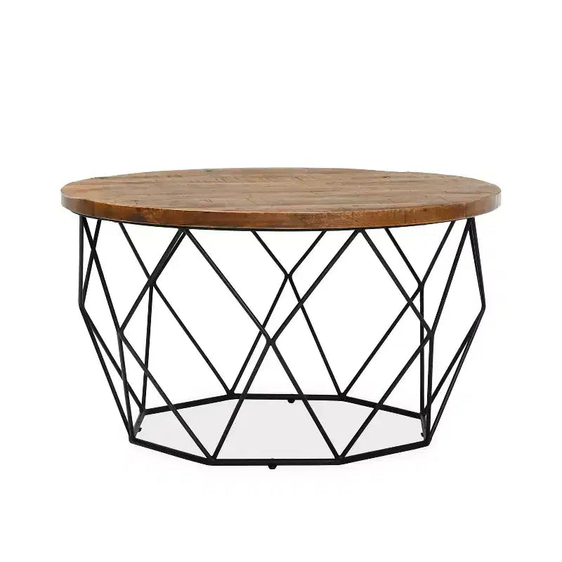 Christopher Knight Home Classic Cadak Wood and Metal Round Coffee Table, Brown/Black