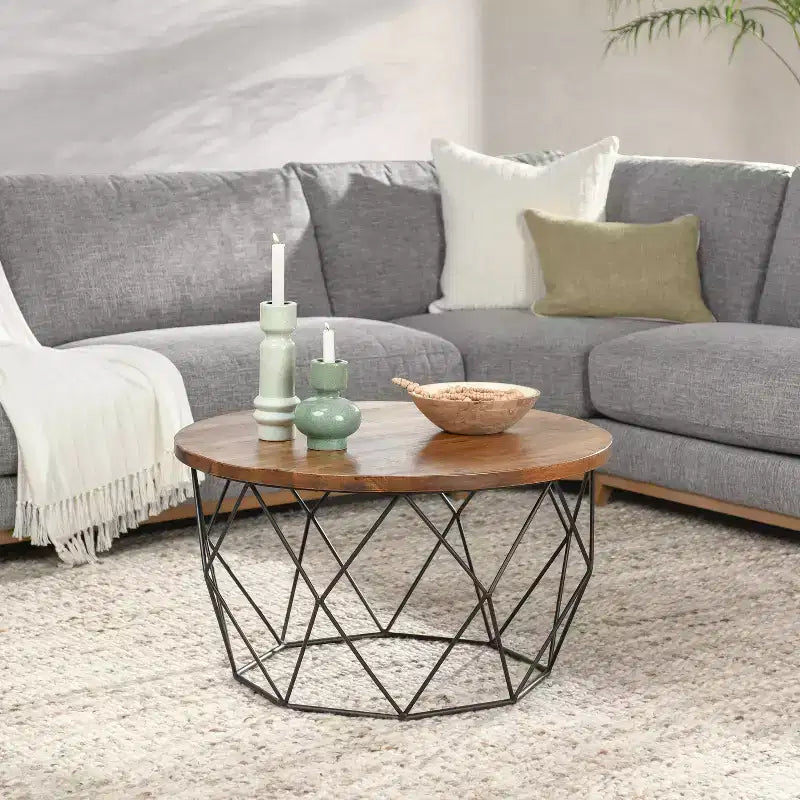 Christopher Knight Home Classic Cadak Wood and Metal Round Coffee Table, Brown/Black
