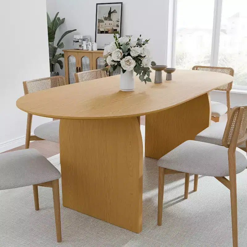 PexFix Large Dining Table for 6 Wood Rectangular Living Room Table Modern Farmhouse Kitchen Table with Scratch-Resistant Top & Wood Pedestal