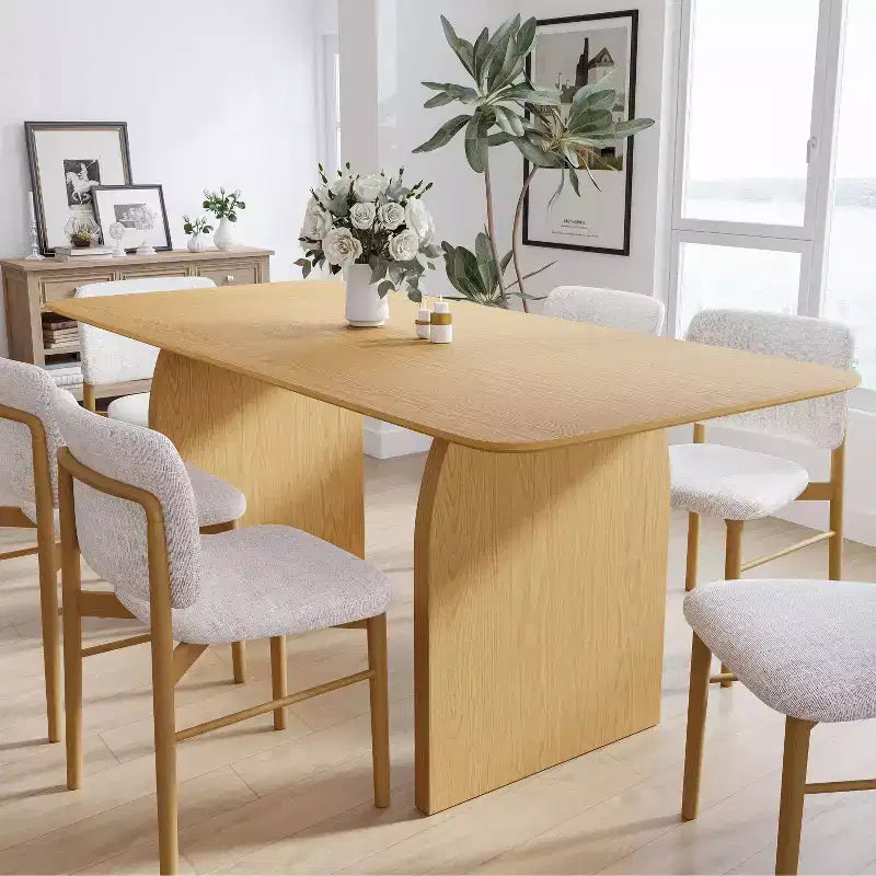 PexFix Large Dining Table for 6 Wood Rectangular Living Room Table Modern Farmhouse Kitchen Table with Scratch-Resistant Top & Wood Pedestal