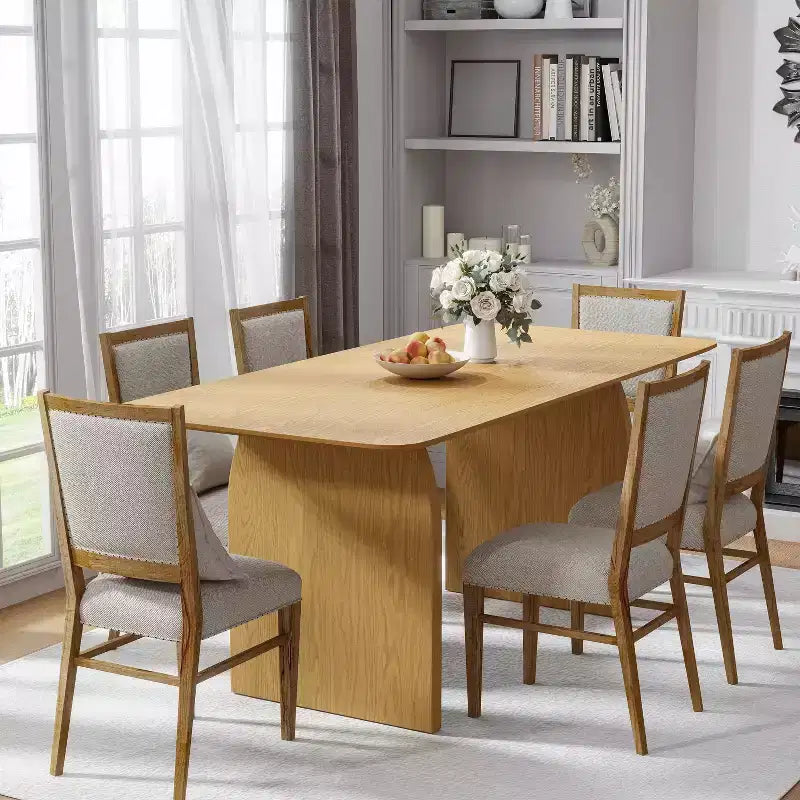 PexFix Large Dining Table for 6 Wood Rectangular Living Room Table Modern Farmhouse Kitchen Table with Scratch-Resistant Top & Wood Pedestal