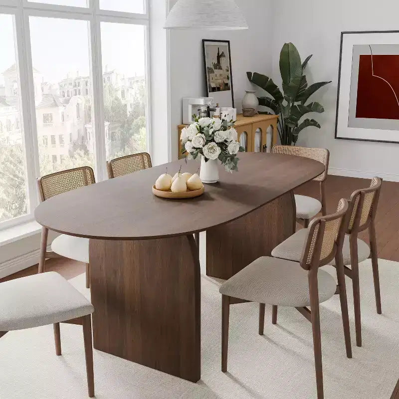PexFix Large Dining Table for 6 Wood Rectangular Living Room Table Modern Farmhouse Kitchen Table with Scratch-Resistant Top & Wood Pedestal
