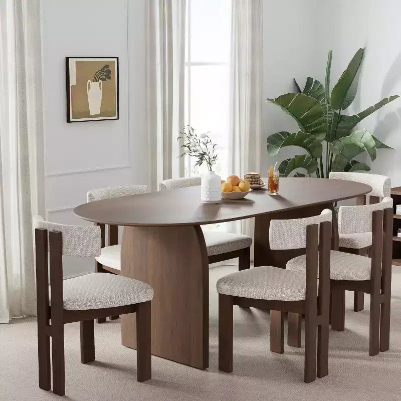 PexFix Large Dining Table for 6 Wood Rectangular Living Room Table Modern Farmhouse Kitchen Table with Scratch-Resistant Top & Wood Pedestal