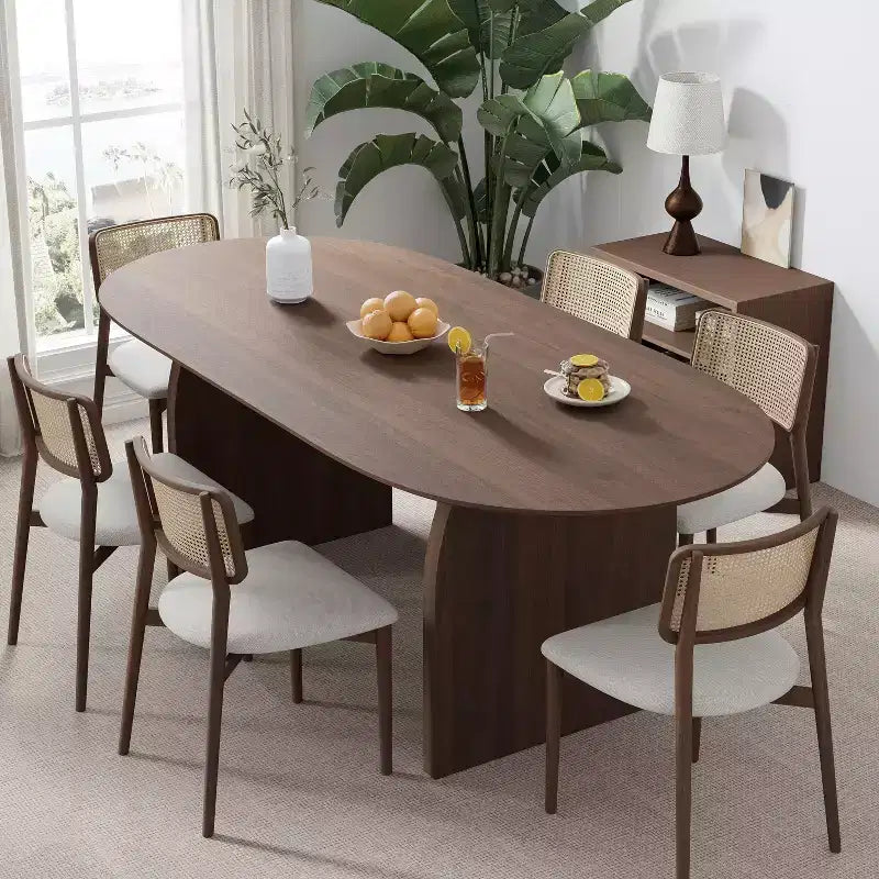 PexFix Large Dining Table for 6 Wood Rectangular Living Room Table Modern Farmhouse Kitchen Table with Scratch-Resistant Top & Wood Pedestal