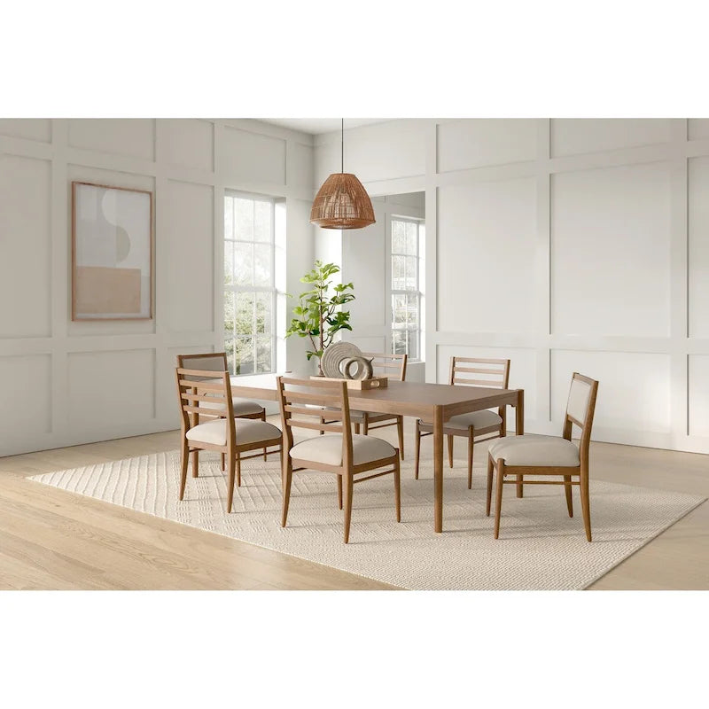 Modern Wood Rectangular Kitchen Dining Table with Six Chairs, Brown
