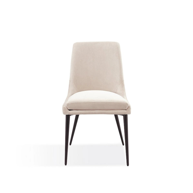 Wils 20 Inch Set of 2 Dining Chairs, Cream Velvet, Gold Tapered Metal Legs