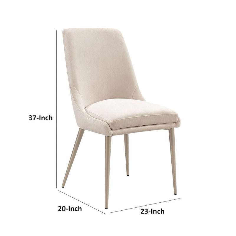 Wils 20 Inch Set of 2 Dining Chairs, Cream Velvet, Gold Tapered Metal Legs