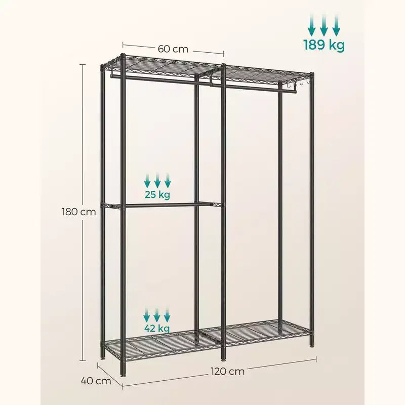 SONGMICS Porte-vêtements, Armoire Autonome, Portants à Vêtements en Métal, Portant à Vêtements Robuste avec Étagères en Fil Métallique Réglables