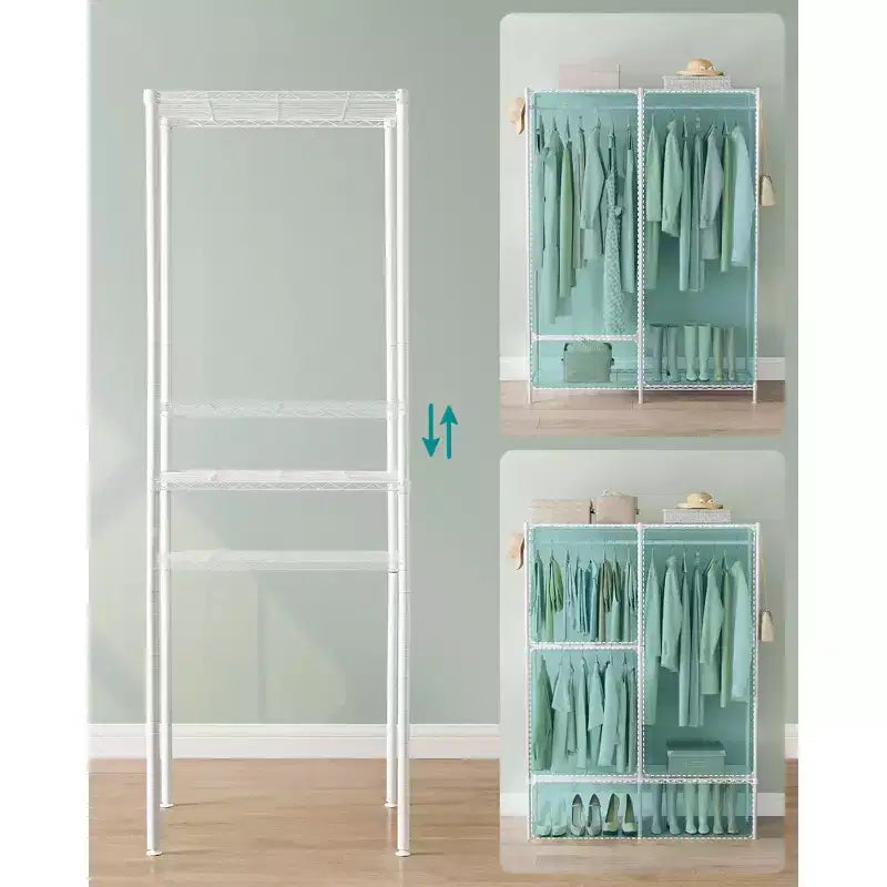 SONGMICS Porte-vêtements, Armoire Autonome, Portants à Vêtements en Métal, Portant à Vêtements Robuste avec Étagères en Fil Métallique Réglables