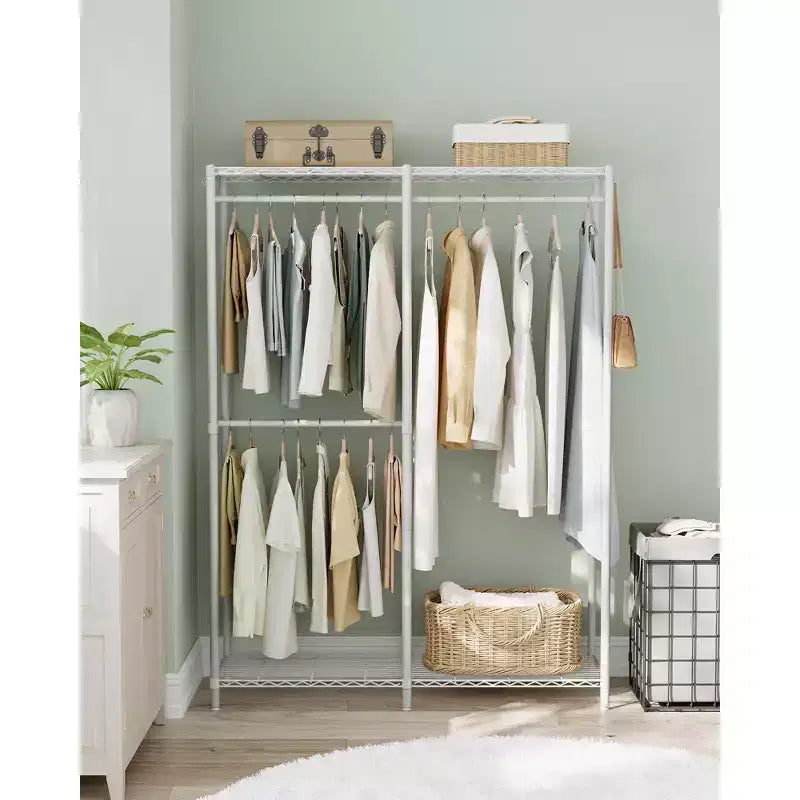 SONGMICS Porte-vêtements, Armoire Autonome, Portants à Vêtements en Métal, Portant à Vêtements Robuste avec Étagères en Fil Métallique Réglables
