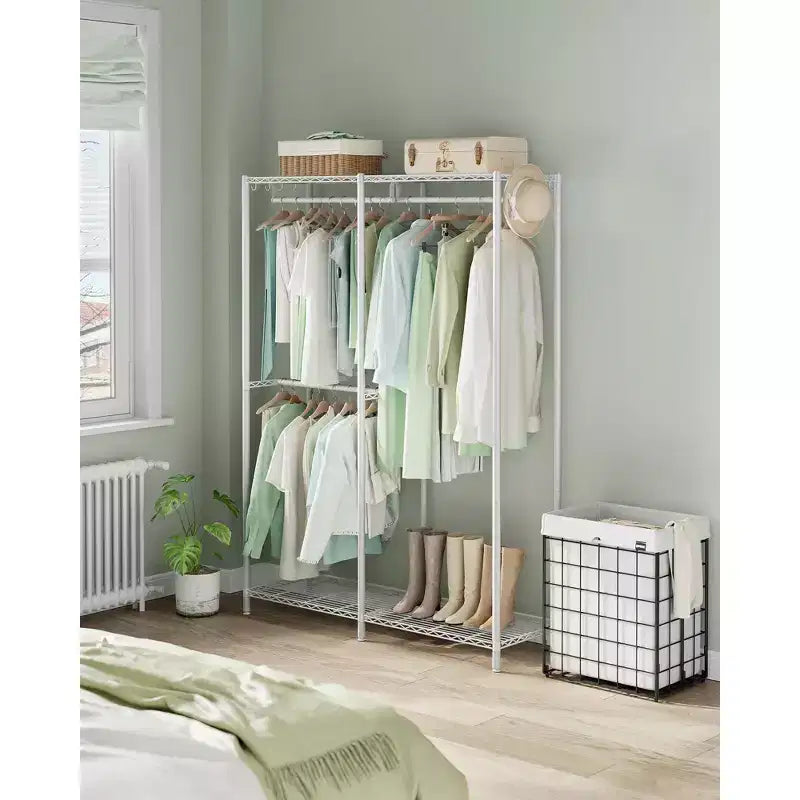 SONGMICS Porte-vêtements, Armoire Autonome, Portants à Vêtements en Métal, Portant à Vêtements Robuste avec Étagères en Fil Métallique Réglables