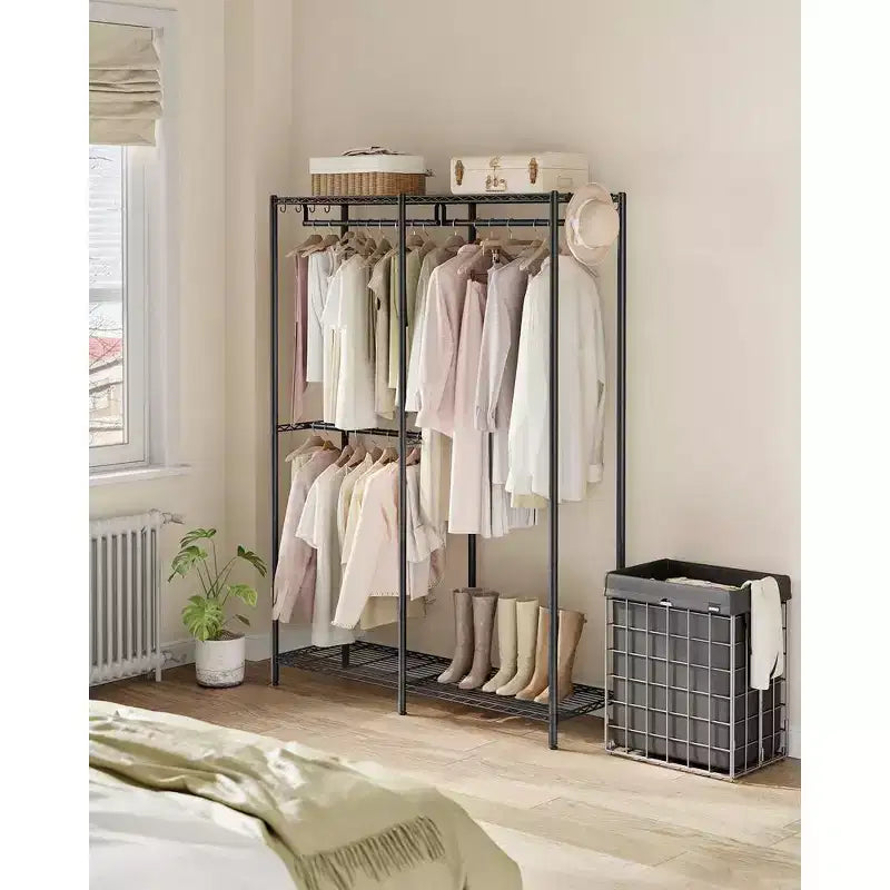 SONGMICS Porte-vêtements, Armoire Autonome, Portants à Vêtements en Métal, Portant à Vêtements Robuste avec Étagères en Fil Métallique Réglables