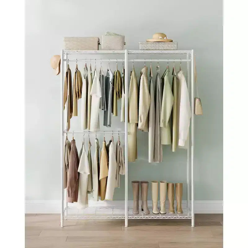 SONGMICS Clothes Rack, Freestanding Wardrobe Closet, Metal Clothing Racks, Heavy-Duty Garment Rack with Adjustable Wire Shelves