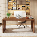 63  Computer Office Desk, Industrial Executive Desk, Rectangular Sturdy Writing Table with Wooden Tabletop for Home Office
