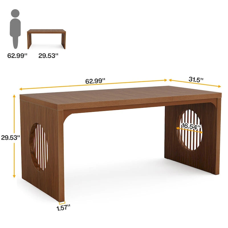 63  Computer Office Desk, Industrial Executive Desk, Rectangular Sturdy Writing Table with Wooden Tabletop for Home Office