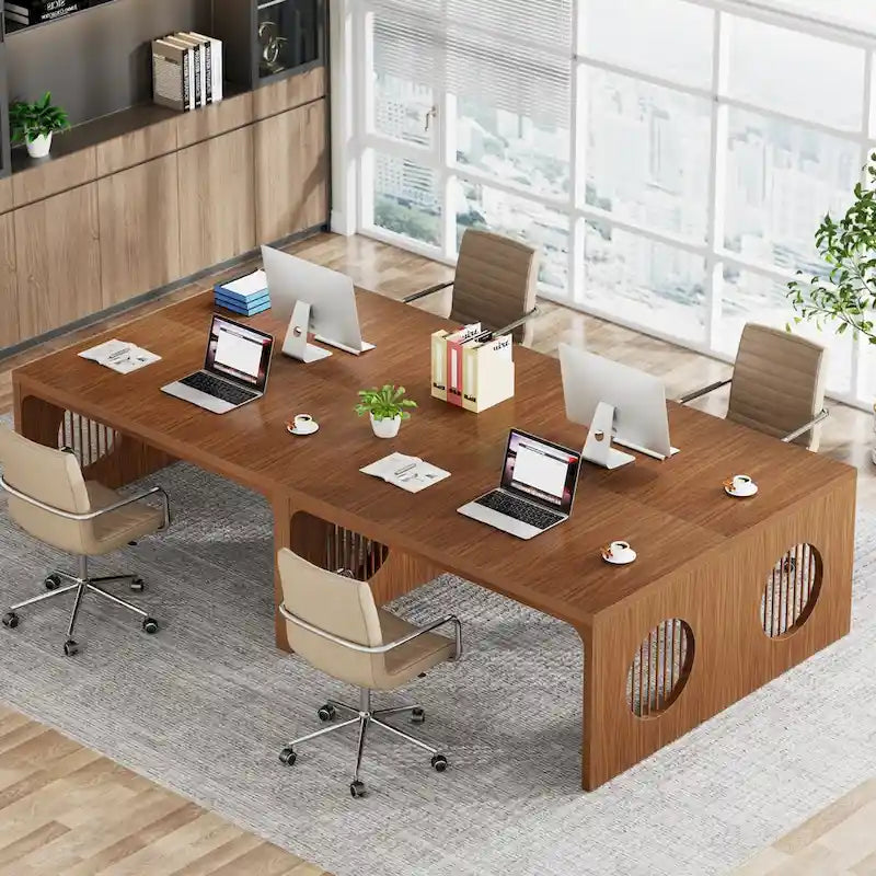 63  Computer Office Desk, Industrial Executive Desk, Rectangular Sturdy Writing Table with Wooden Tabletop for Home Office