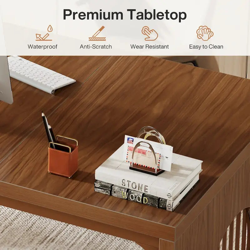 63  Computer Office Desk, Industrial Executive Desk, Rectangular Sturdy Writing Table with Wooden Tabletop for Home Office