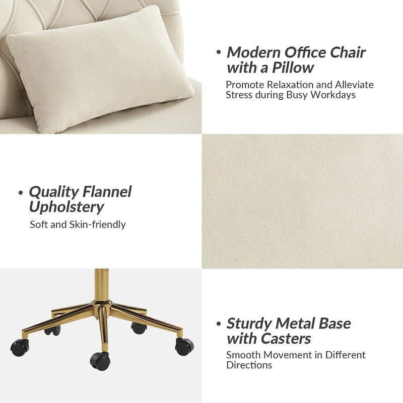 Ollie Modern Flannel Swivel Tilting Office Chair with Pillow by HULALA HOME