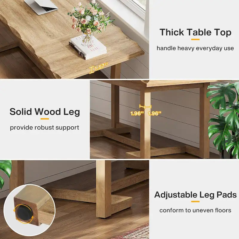 62.2-inch Wood Rectangular Computer Desk with Solid Wood Legs