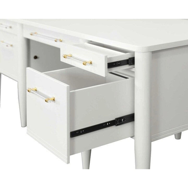 Contemporary Half-Pedestal Desk, Office Desk, Accent Desk, White
