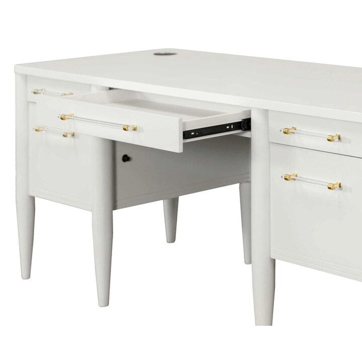 Contemporary Half-Pedestal Desk, Office Desk, Accent Desk, White
