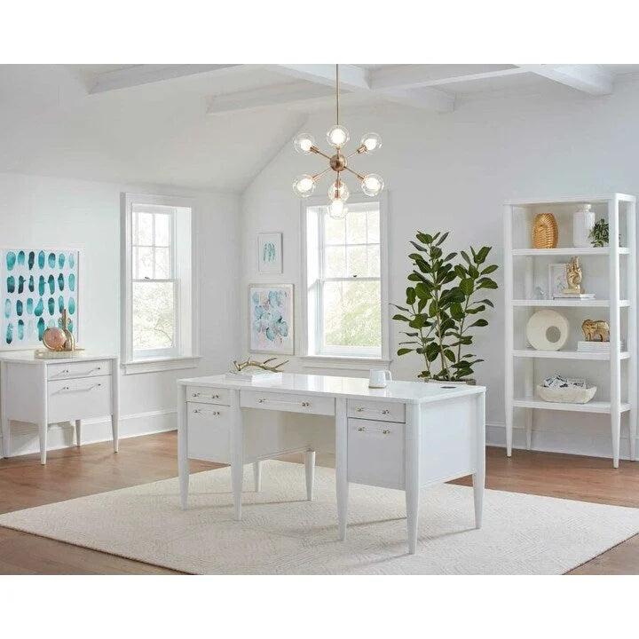 Contemporary Half-Pedestal Desk, Office Desk, Accent Desk, White